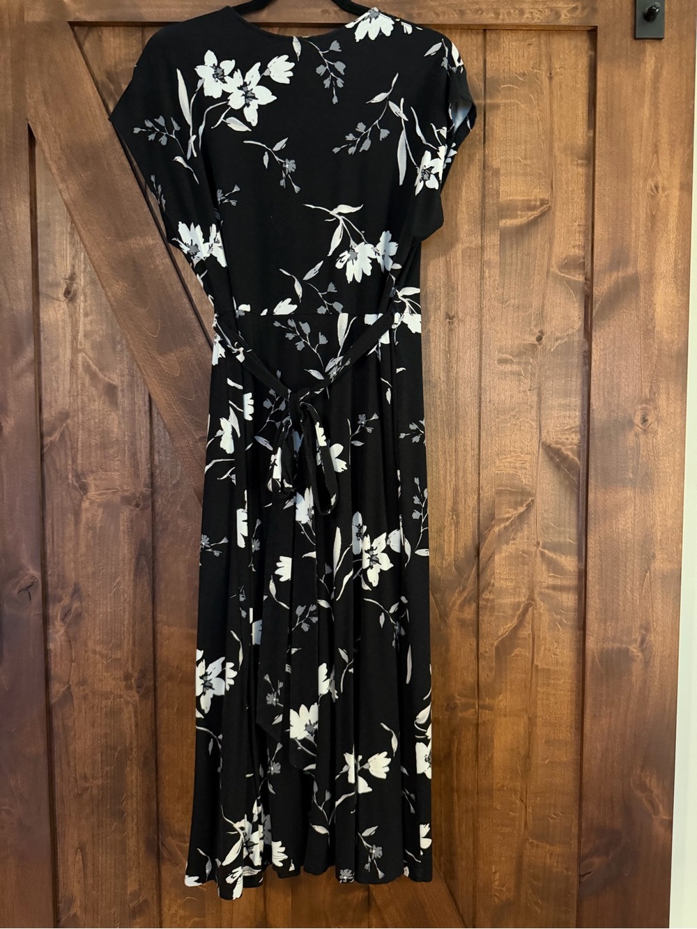 Old Navy Black White Floral True Wrap Front Midi Dress L - Picture 2 of 6